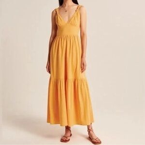 Abercrombie & Fitch Knotted Strap Maxi Dress in Yellow Size Large